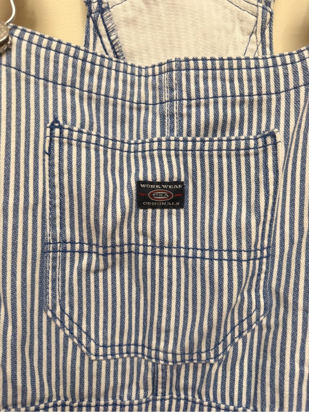 H&M Divided Twill Dungarees Women’s Size 8 Bib Overalls Blue Stripes Railroad - Picture 2 of 8